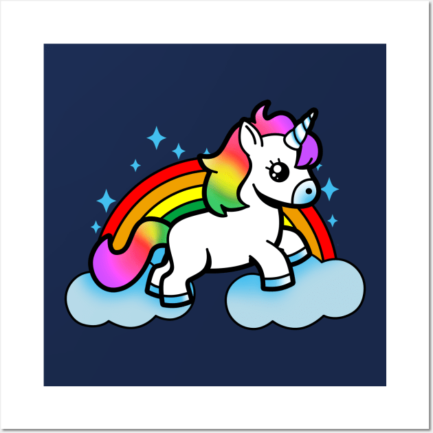 Cute Kawaii Unicorn Rainbow Cartoon Gift for Kids And Unicorn Lovers Wall Art by BoggsNicolas